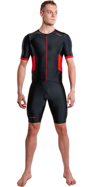 2026 ZONE3 Mens Activate Short Sleeve Full Zip Trisuit TS21MACTS108 - Black / Red